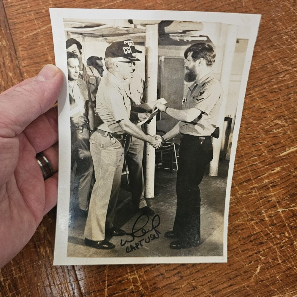 Vintage U.S. Navy Signed Photo CAPT USN Shipboard Ceremony Military Photograph